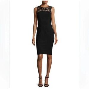 NWT womens ZAC POSEN Sleeveless Laser-Cut Cocktail Sheath Dress, Black sized 10